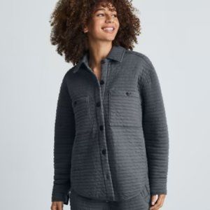 Everlane Womens The Organic Cotton Quilted Shirt Jacket Sz Large Slate Blue Gray
